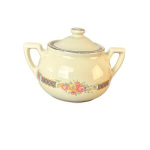 HALLS SUPERIOR QUALITY KITCHENWARE BLUE BOUQUET SUGAR BOWL WITH LID